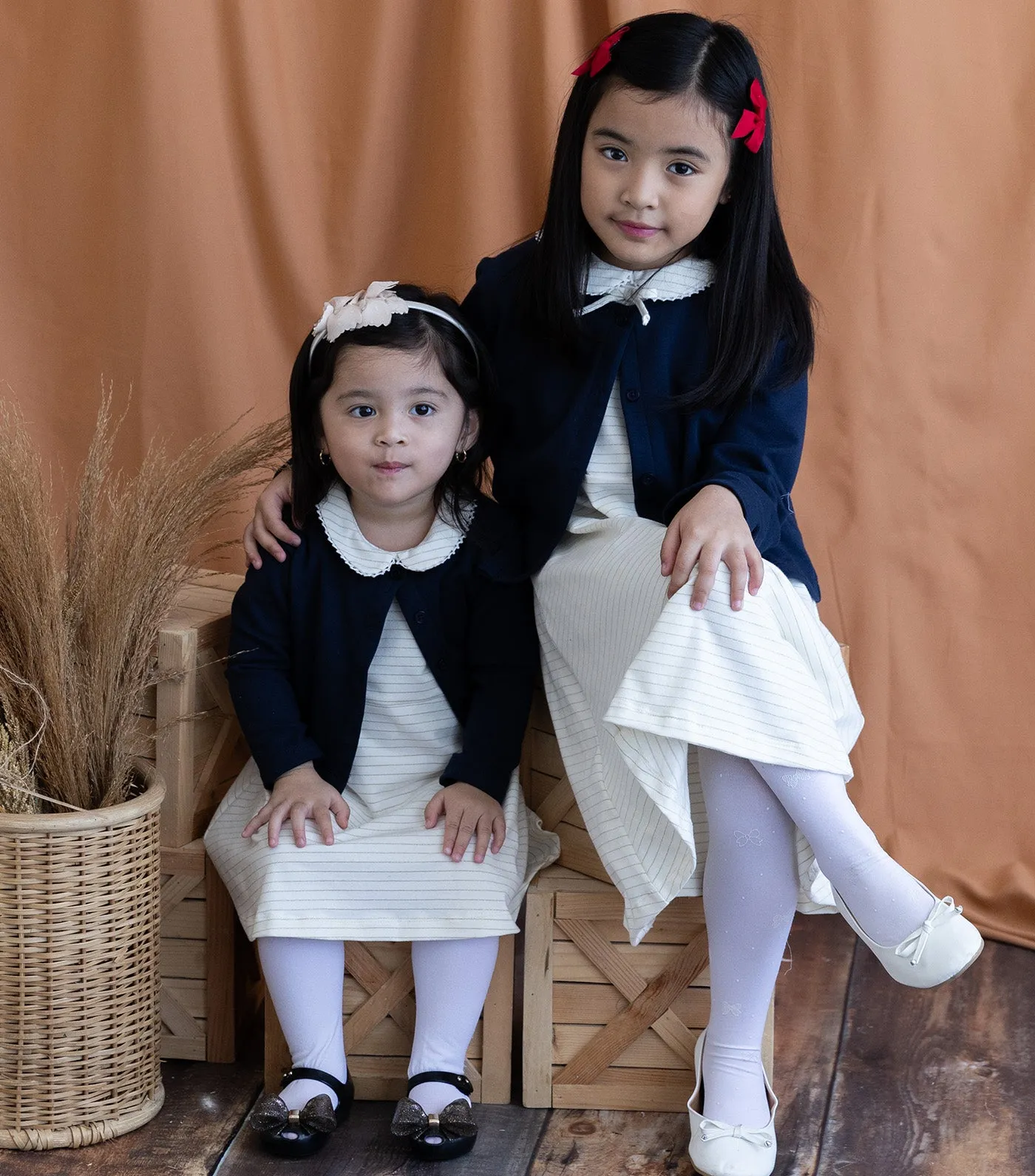 Ivoree Girls Ivory Dress and Cardigan Set Navy Blue