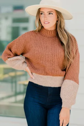 Keep Up Brown Colorblock Sweater