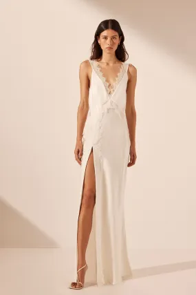 LA LUNE CUMULUS SILK LACE STRAP SPLIT MAXI DRESS - IVORY