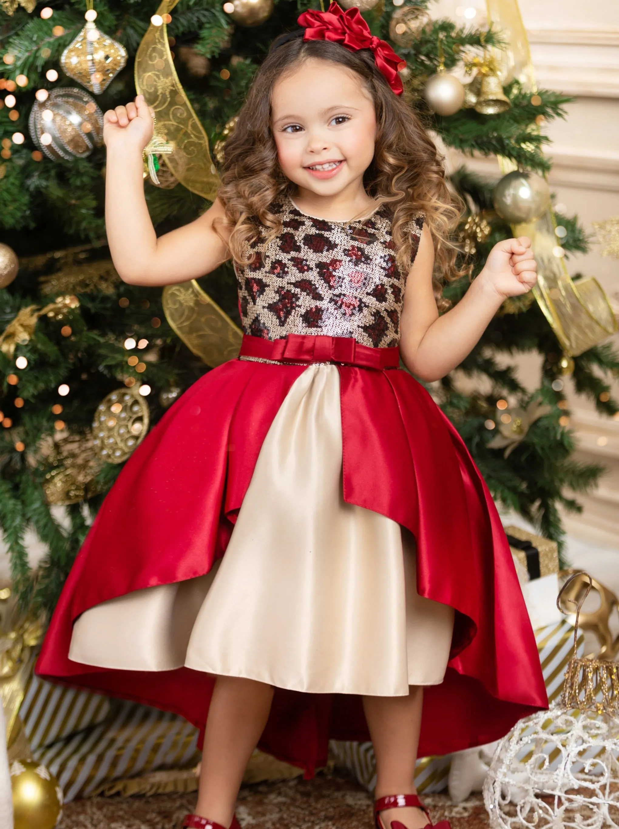 Leopard Sparkle Red and Gold Holiday Dress