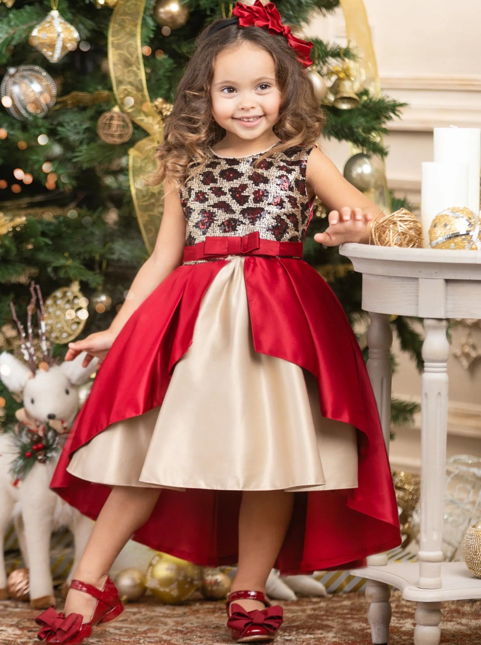 Leopard Sparkle Red and Gold Holiday Dress