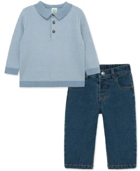 Little Me -  Birds Eye Knit Polo Set