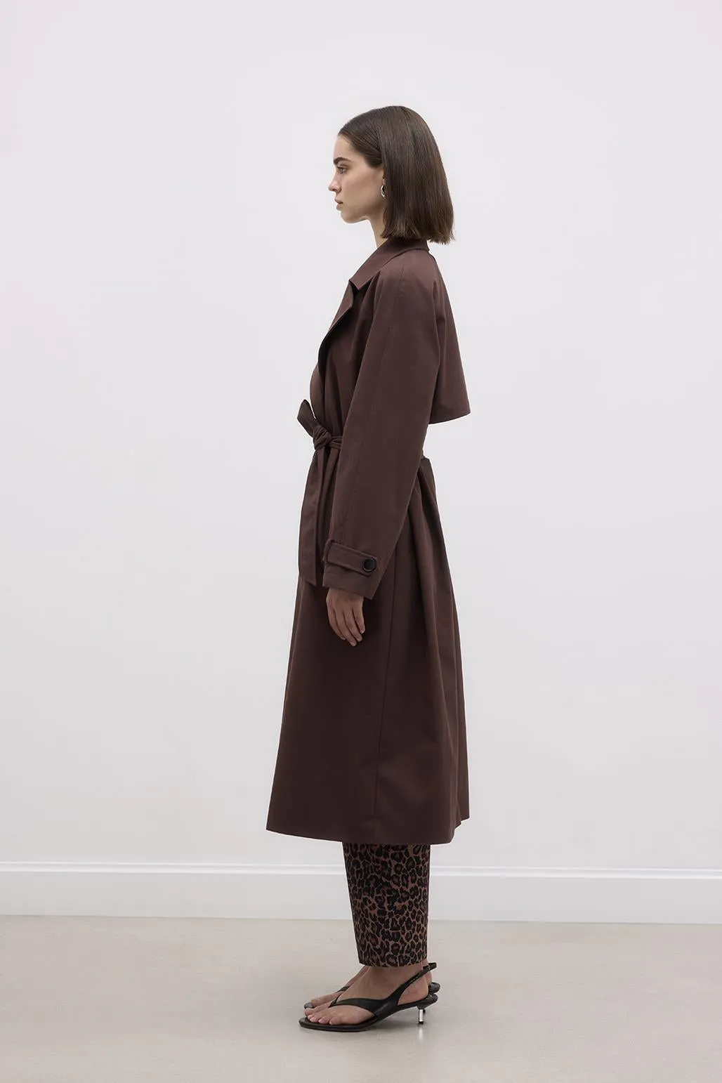 Long Trench Coat with Epaulettes Brown