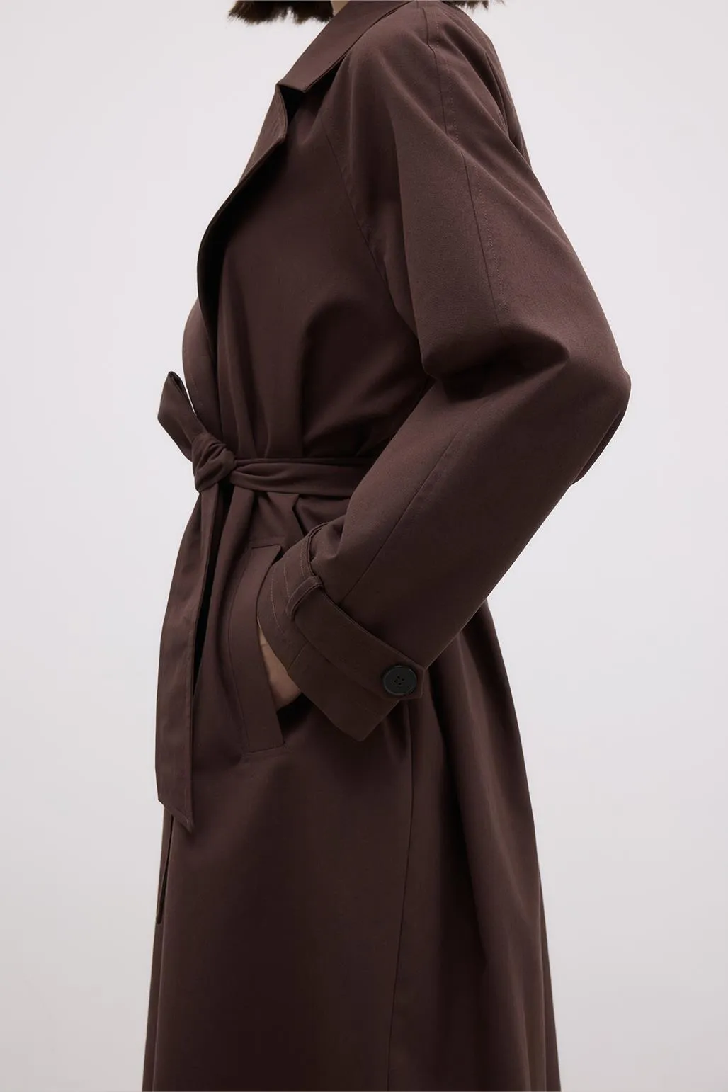 Long Trench Coat with Epaulettes Brown