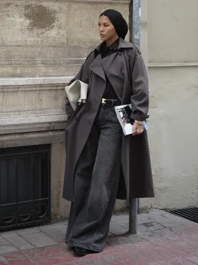 Long Trench Coat with Epaulettes Smoked