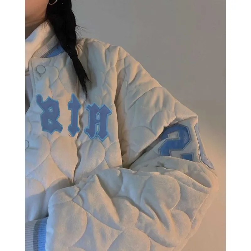 Loose Fit Letter Embroidered Classical Puffer Jacket