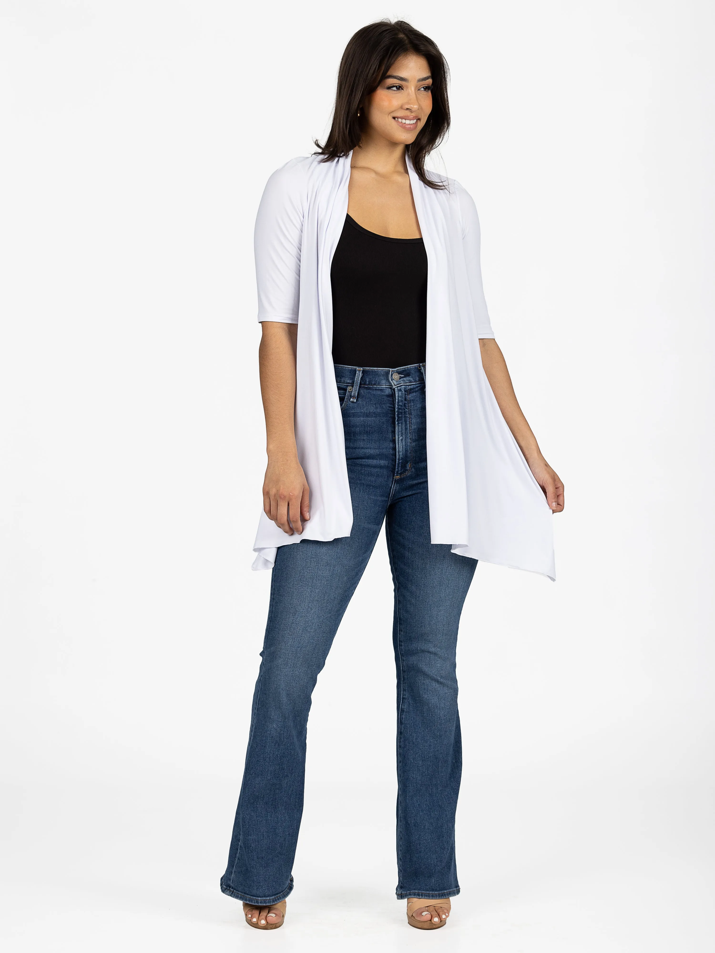 Loose Fit Open Front Cardigan with Half Sleeve