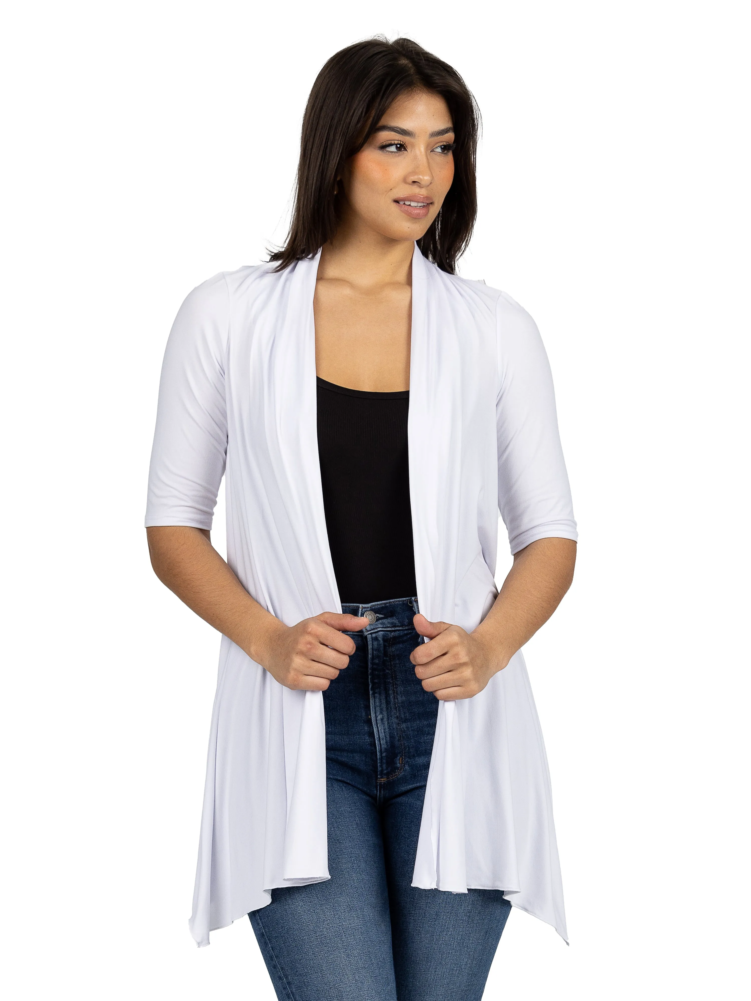 Loose Fit Open Front Cardigan with Half Sleeve