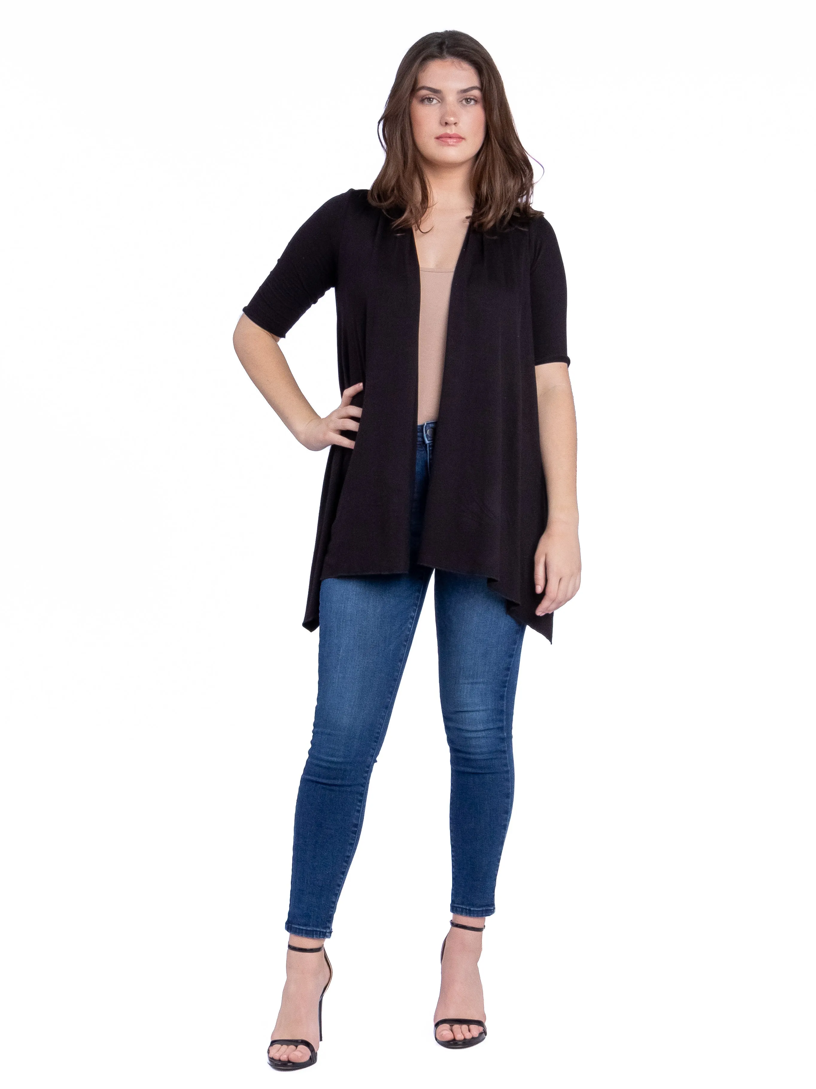 Loose Fit Open Front Cardigan with Half Sleeve