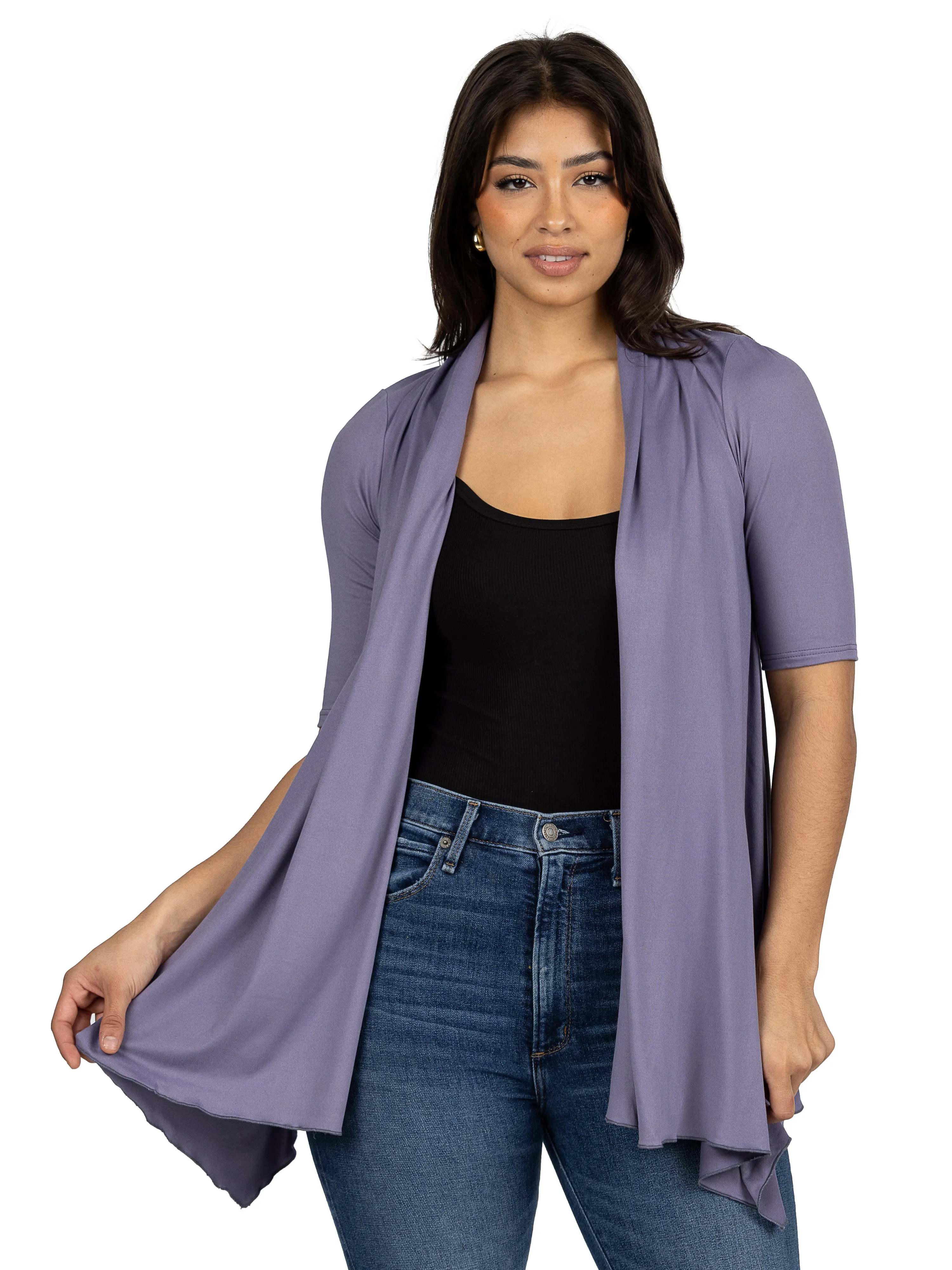 Loose Fit Open Front Cardigan with Half Sleeve