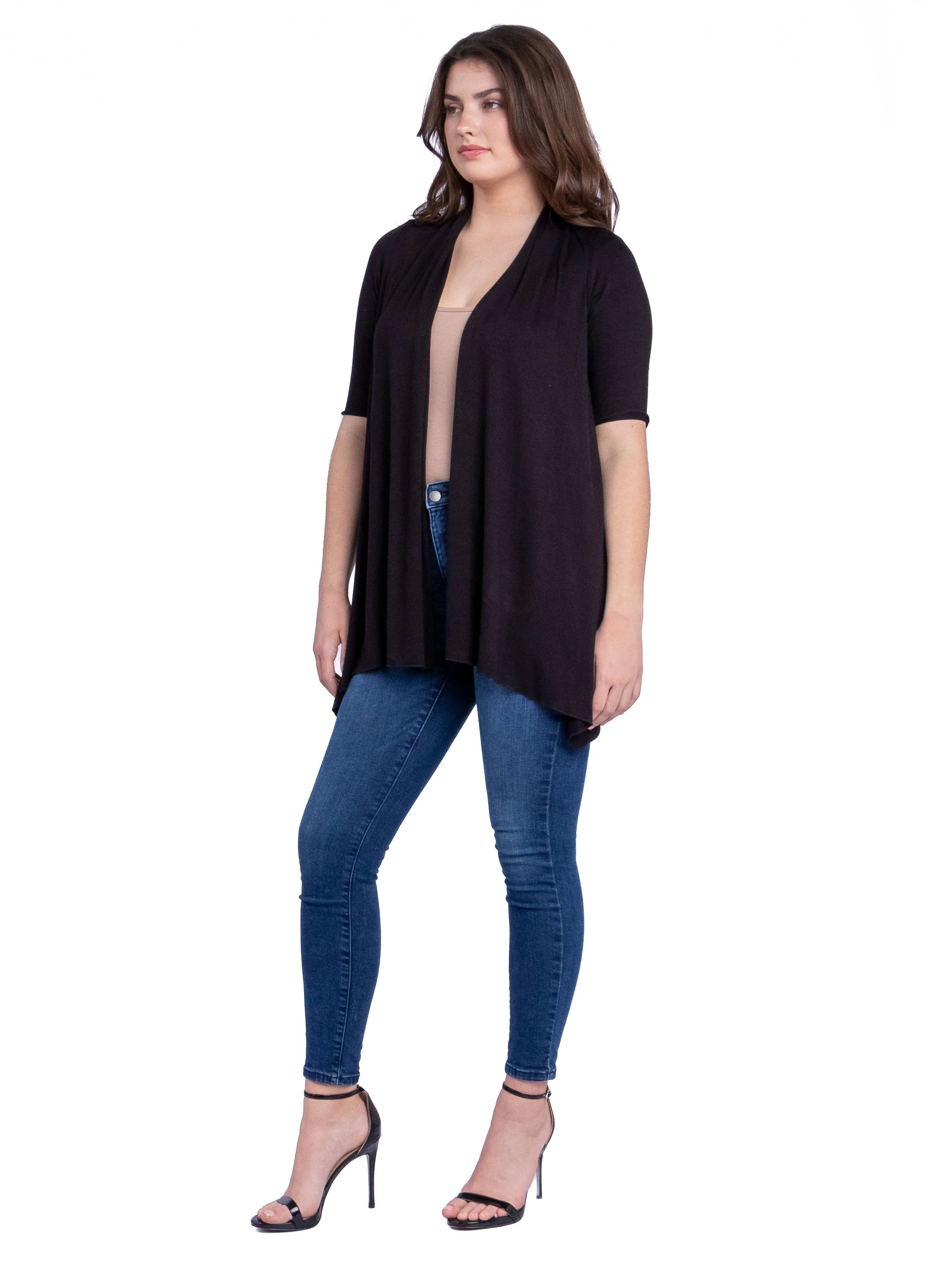 Loose Fit Open Front Cardigan with Half Sleeve