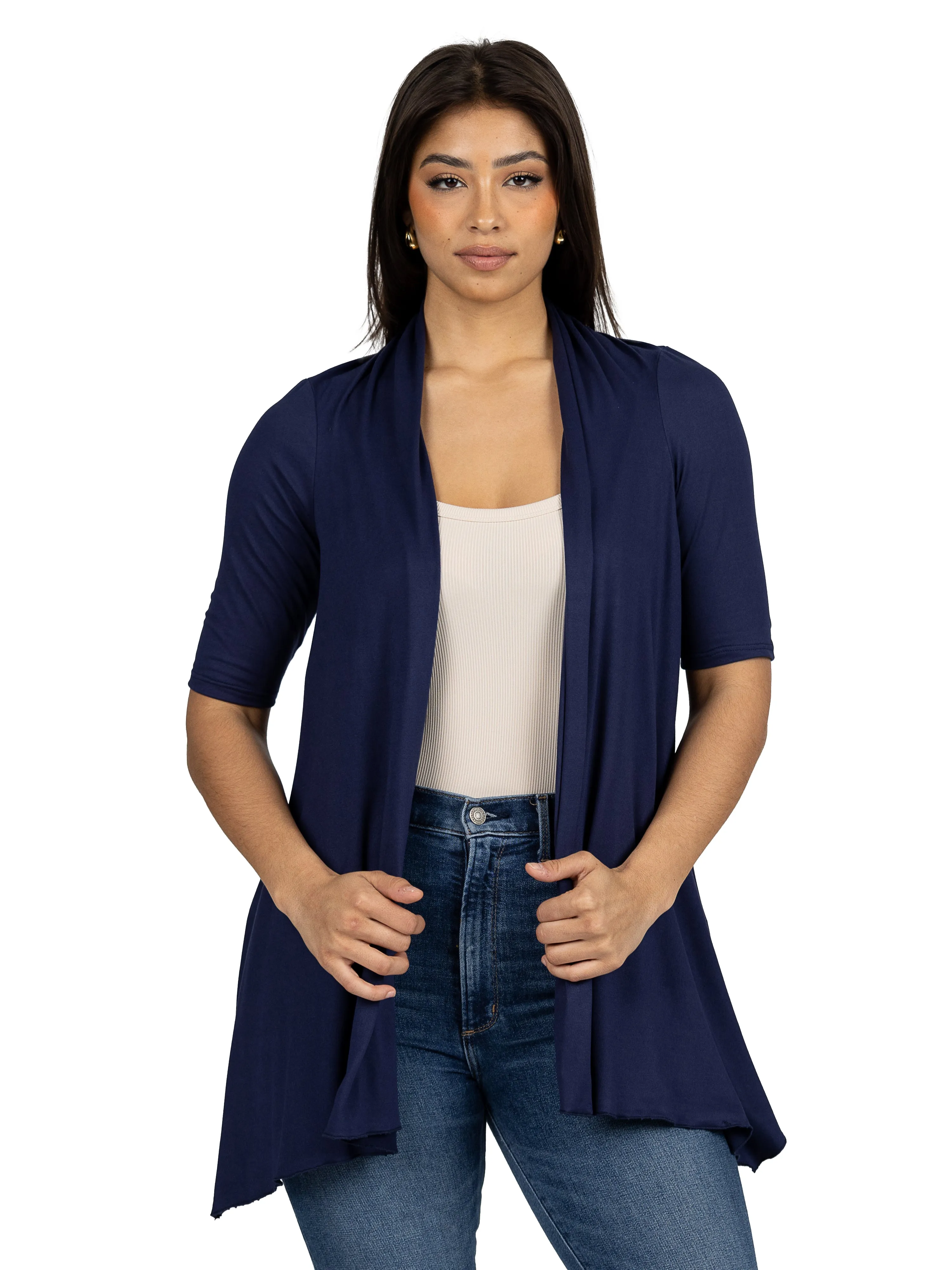 Loose Fit Open Front Cardigan with Half Sleeve