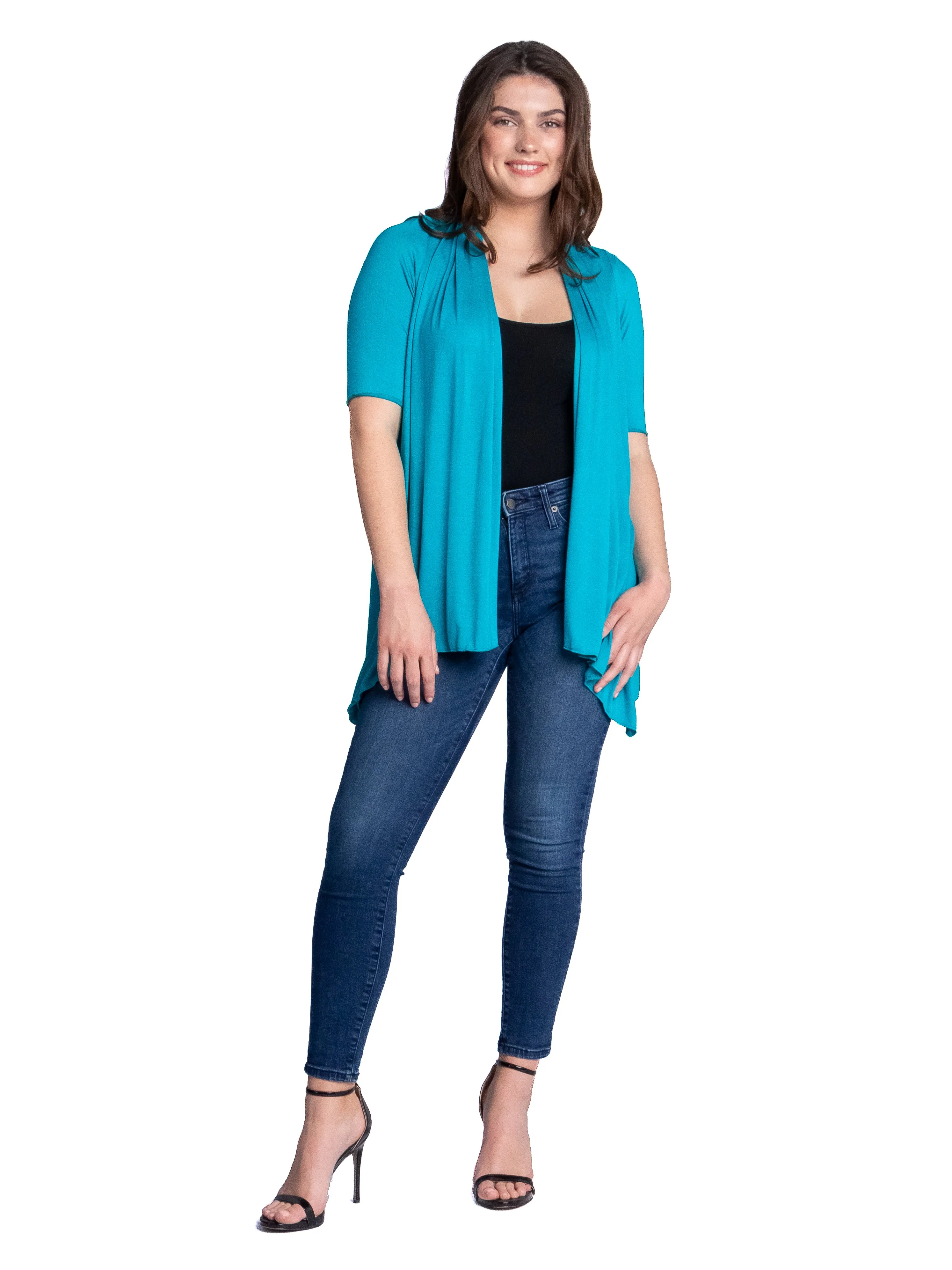 Loose Fit Open Front Cardigan with Half Sleeve