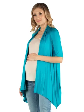 Loose Fit Open Front Maternity Cardigan with Half Sleeve