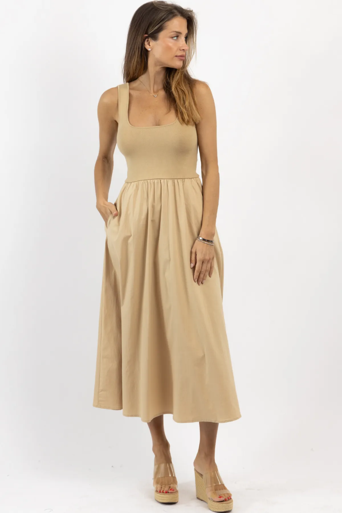 LUCINDA KHAKI MIDI DRESS