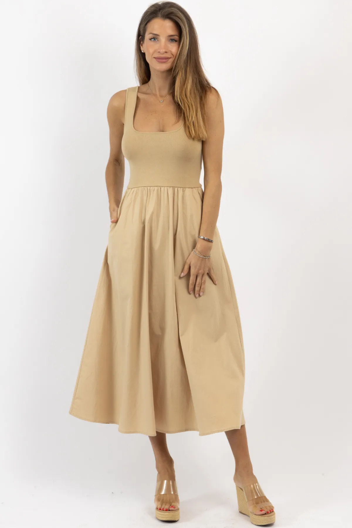 LUCINDA KHAKI MIDI DRESS