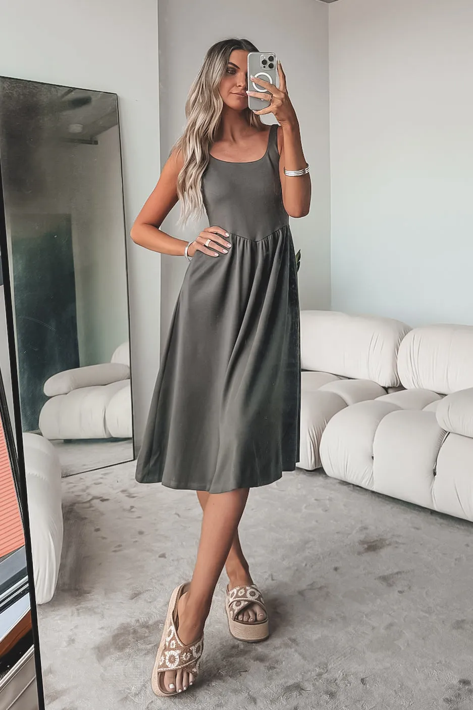 Luxe Comfort Olive Midi Dress