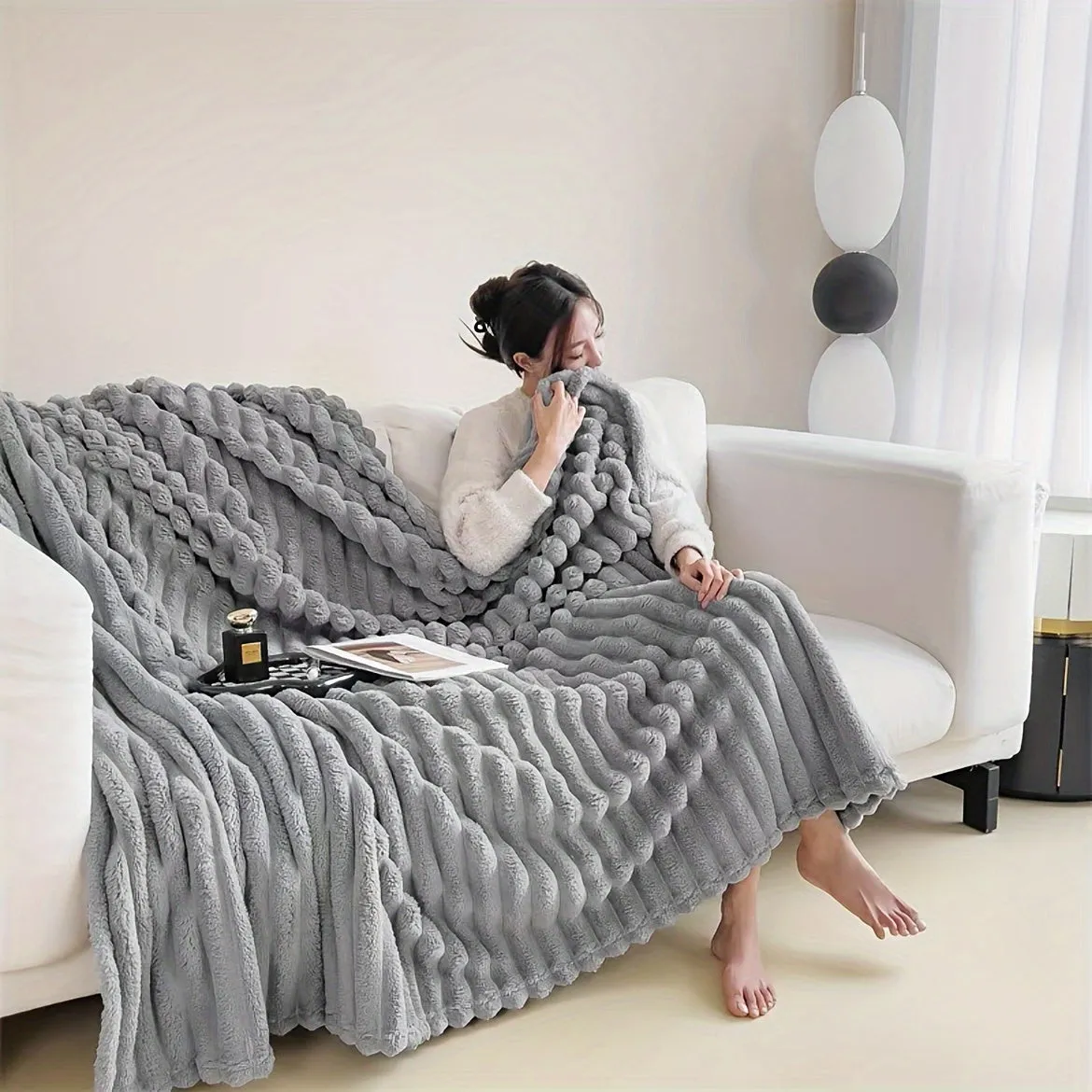 Luxurious French-Style Multipurpose Plush Blanket - 1pc Dual-Sided Soft Fleece Throw - Decorative Sofa Cover/Shawl for Home & Office Nap - Dry Clean Only, Polyester, Woven Weave, All-Season Use