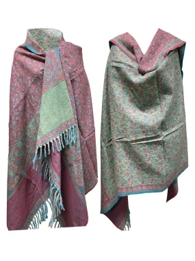 LUXURY HANDMADE  Mint Colour mixed Floral Scarf Yak Wool yoga blanket stole unisex Travel Wrap Meditation Soft Shawl special Gift for her