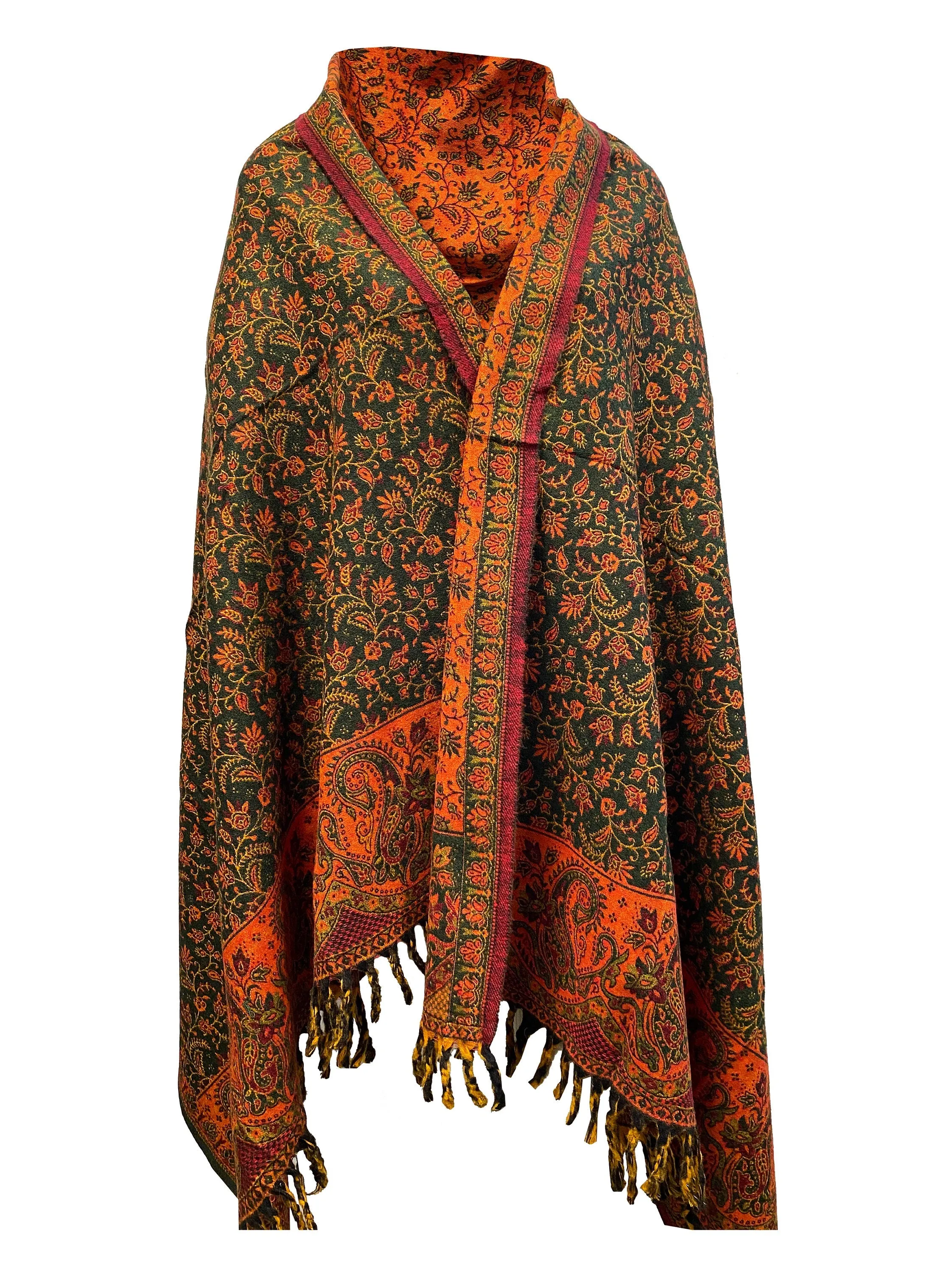 LUXURY HANDMADE  Orange Green Floral Scarf Yak Wool yoga blanket stole unisex Travel Wrap Meditation Soft Shawl special Gift for her