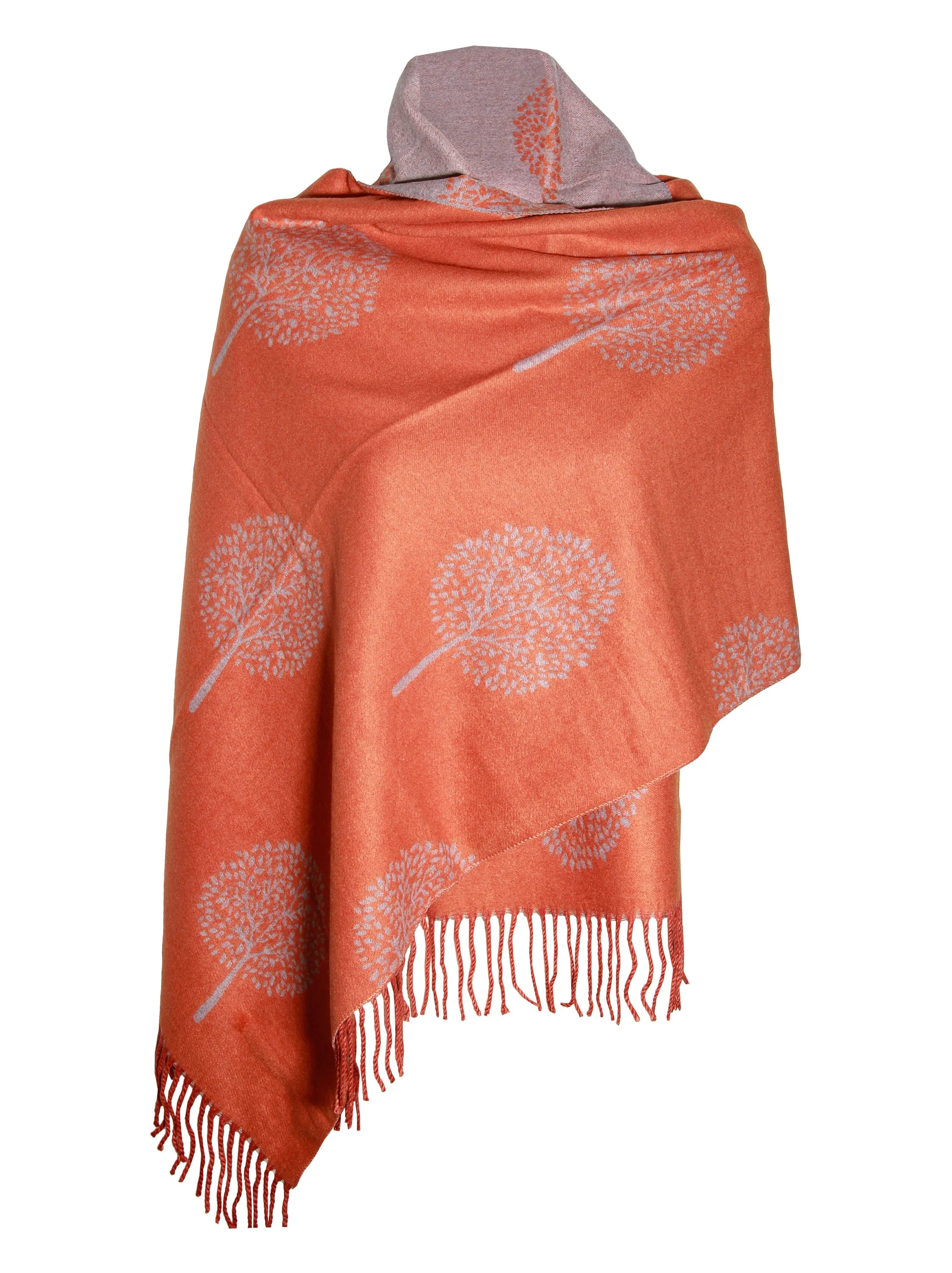 LUXURY ORANGE GREY  cashmere scarf mulbery tree print reversible super soft winter shawl unisex trending scarf Xmas gift for him and her