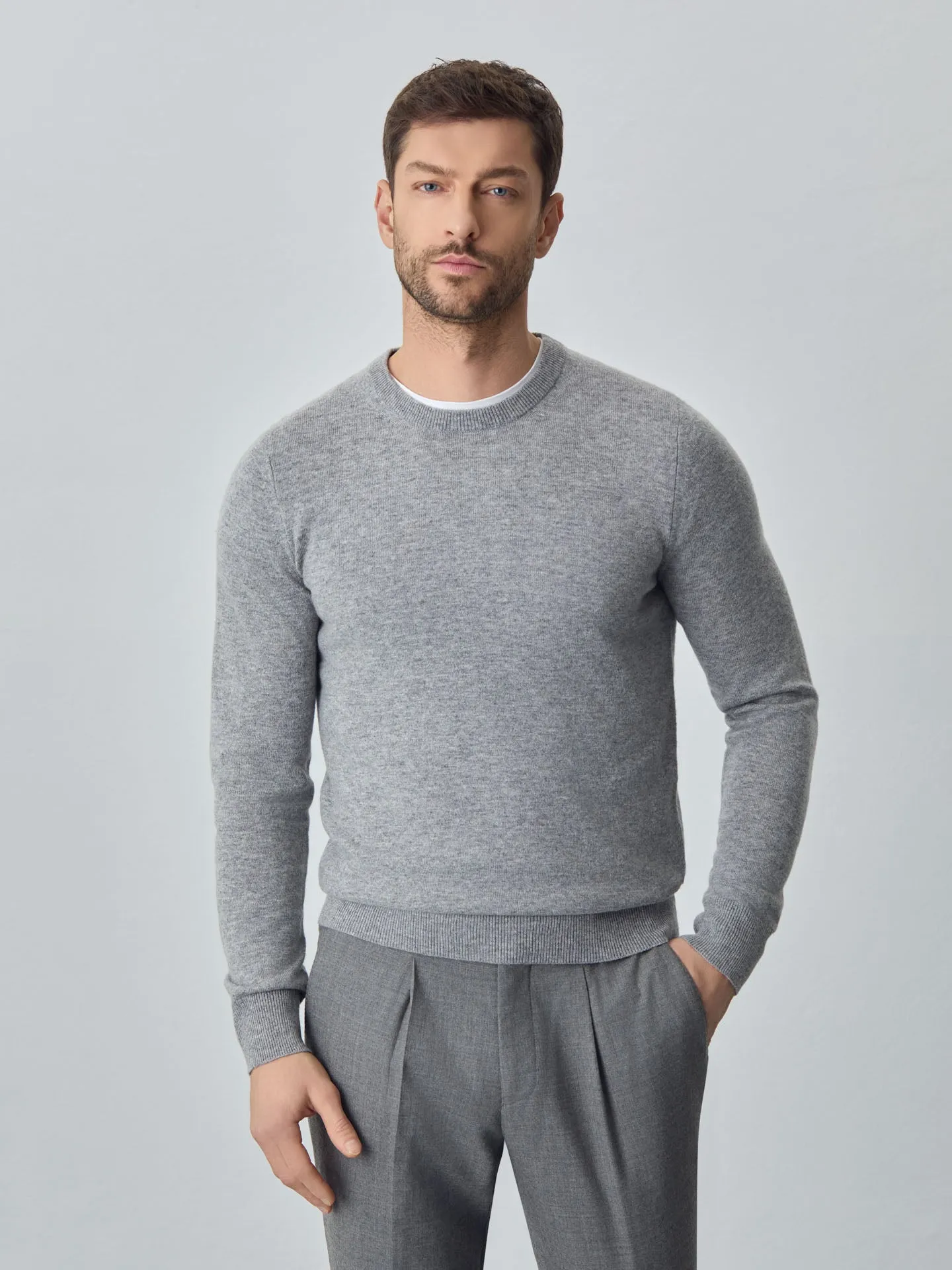 Machine Washable Crew Neck Sweater With Long Sleeves In Lambswool Blend