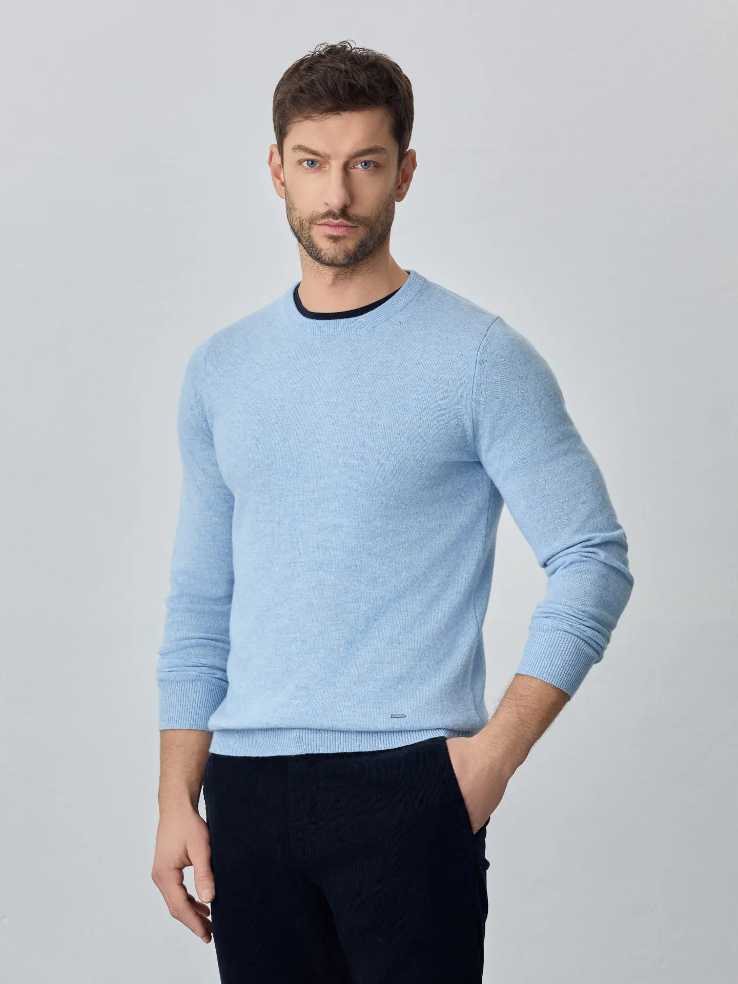 Machine Washable Crew Neck Sweater With Long Sleeves In Lambswool Blend