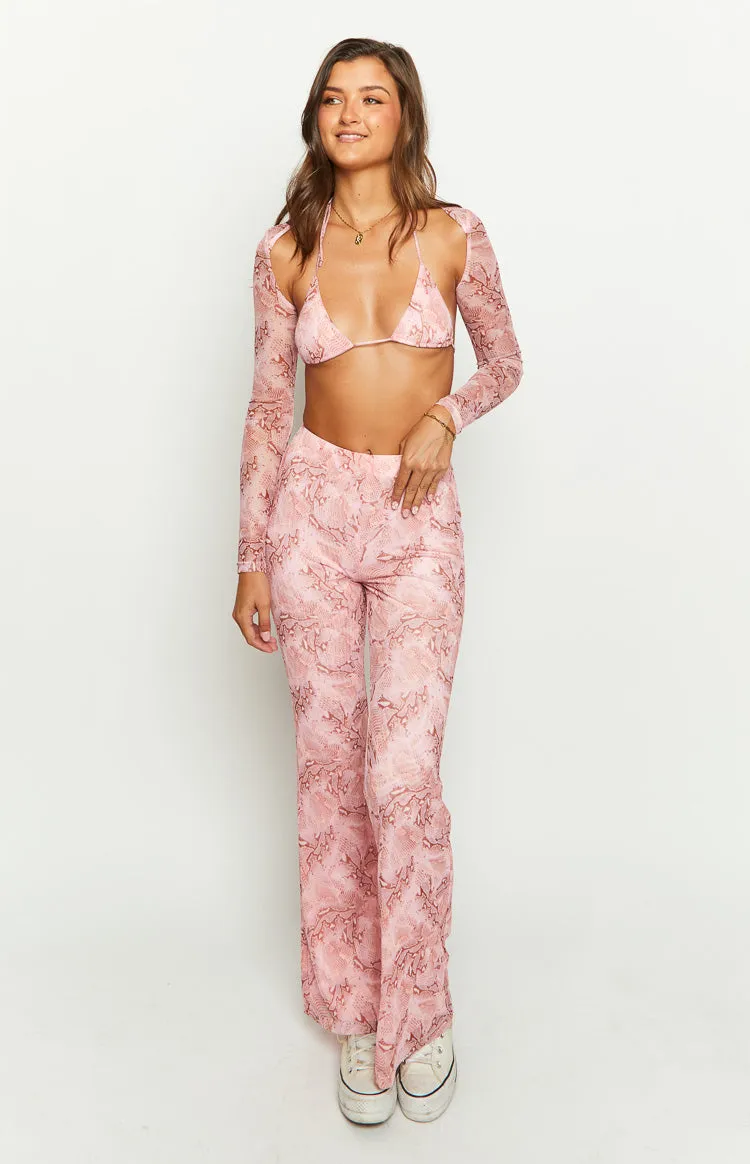 Main Act Pink Swirl Snake Print Pants