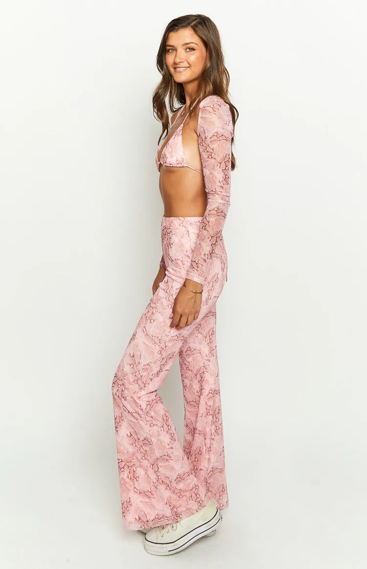 Main Act Pink Swirl Snake Print Pants