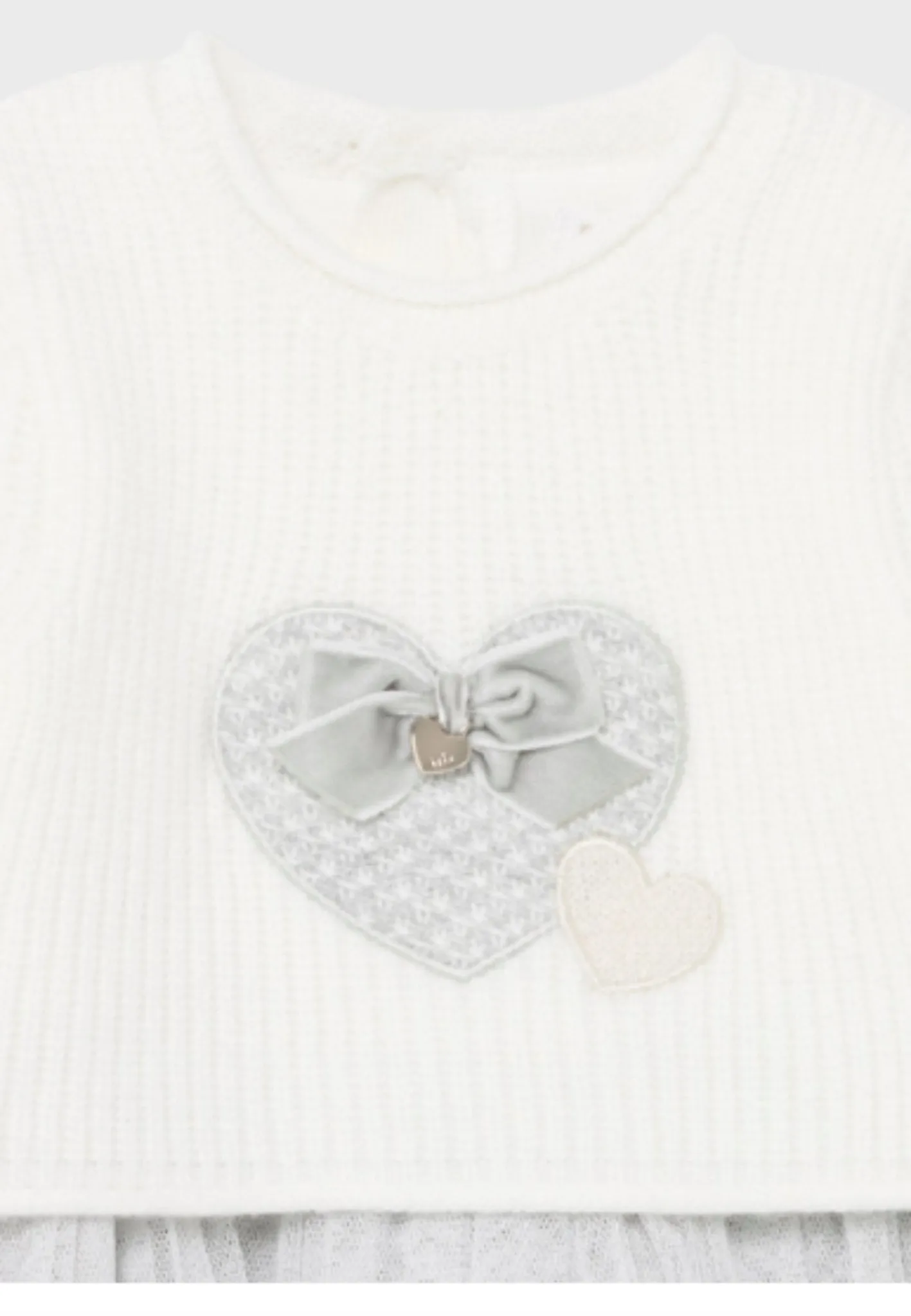 Mayoral Baby Girl Knit and Tulle Grey and Cream Heart Dress