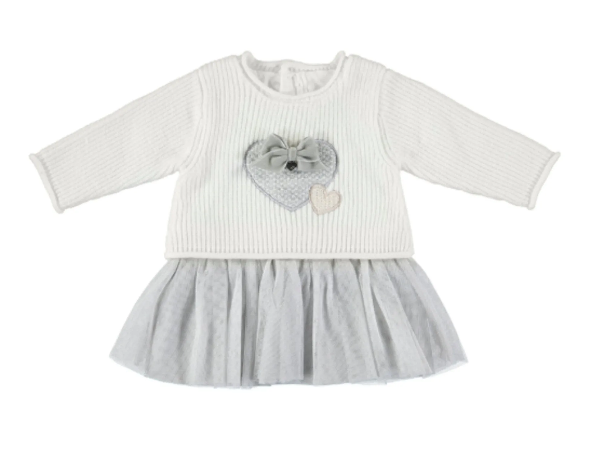 Mayoral Baby Girl Knit and Tulle Grey and Cream Heart Dress