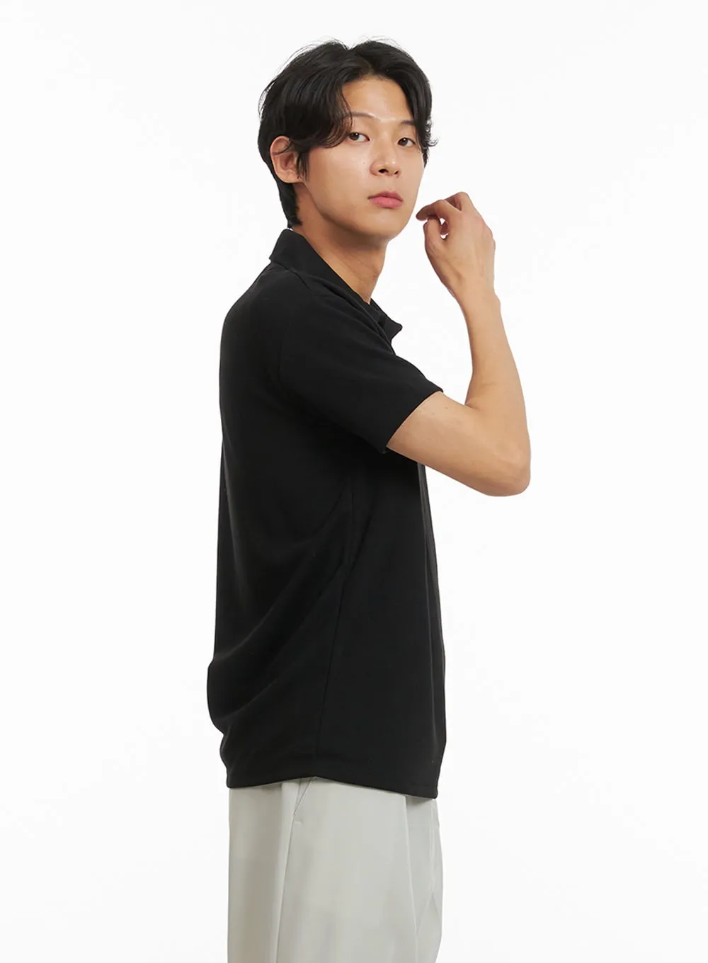 Men's Basic Short Sleeve Polo Shirt (Black) IY424