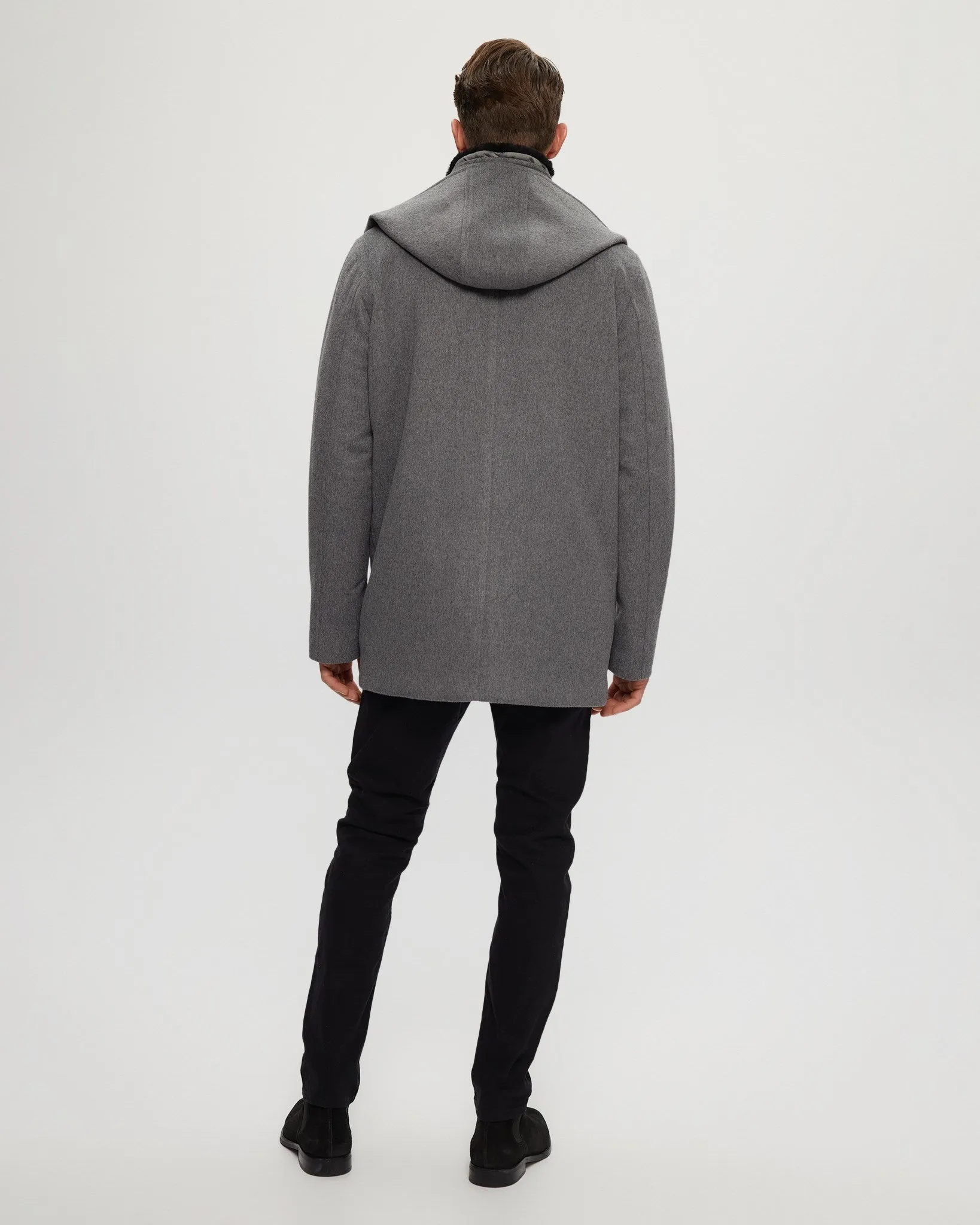 Men's Loro Piana Wool Parka with Detachable Hood and Merino Shearling Lamb Collar