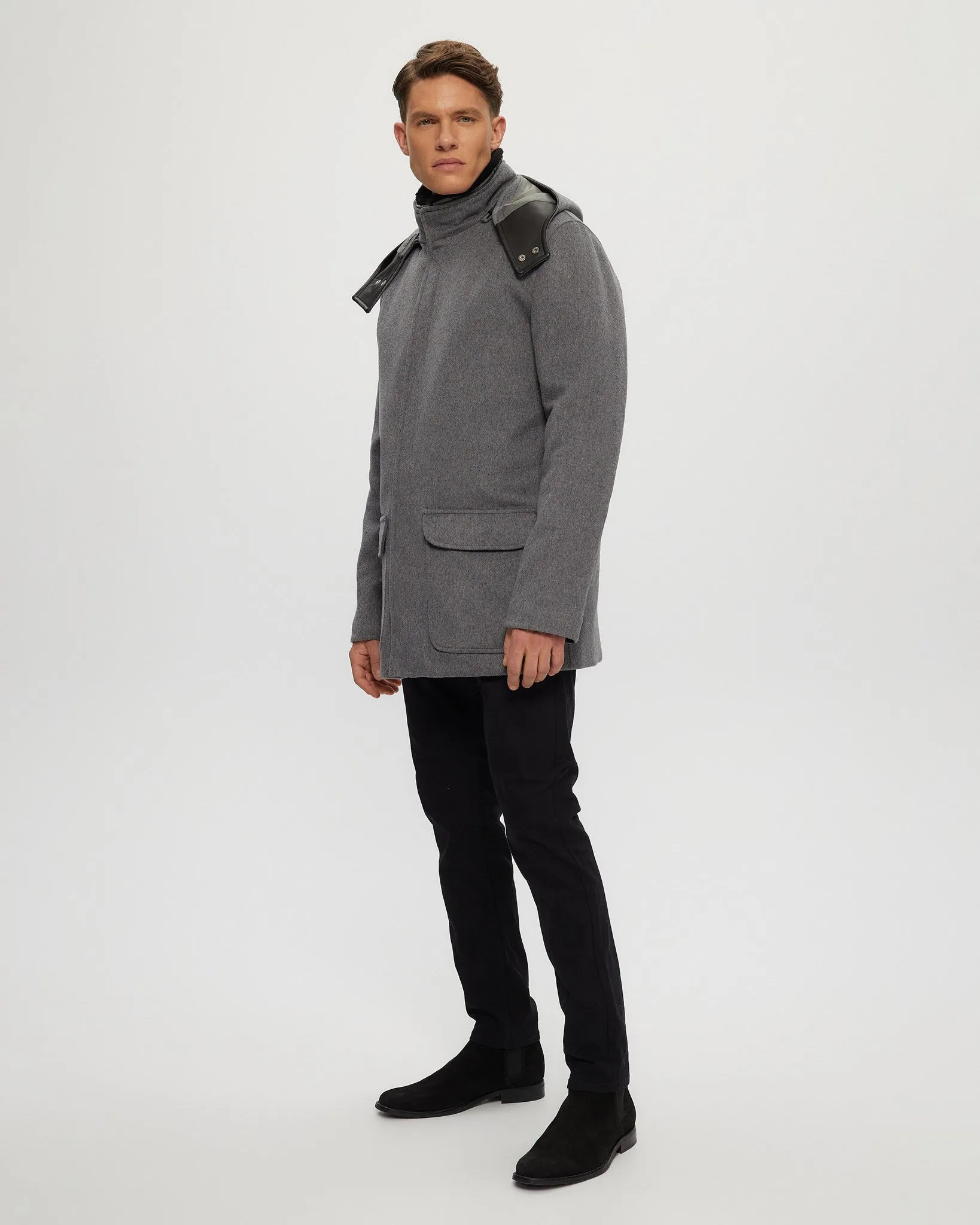 Men's Loro Piana Wool Parka with Detachable Hood and Merino Shearling Lamb Collar