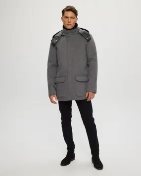 Men's Loro Piana Wool Parka with Detachable Hood and Merino Shearling Lamb Collar