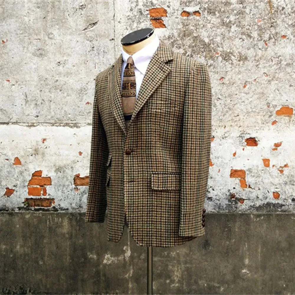 Men's Tweed Suit Hound's-tooth Tailored Jacket Blazer - Pure Wool