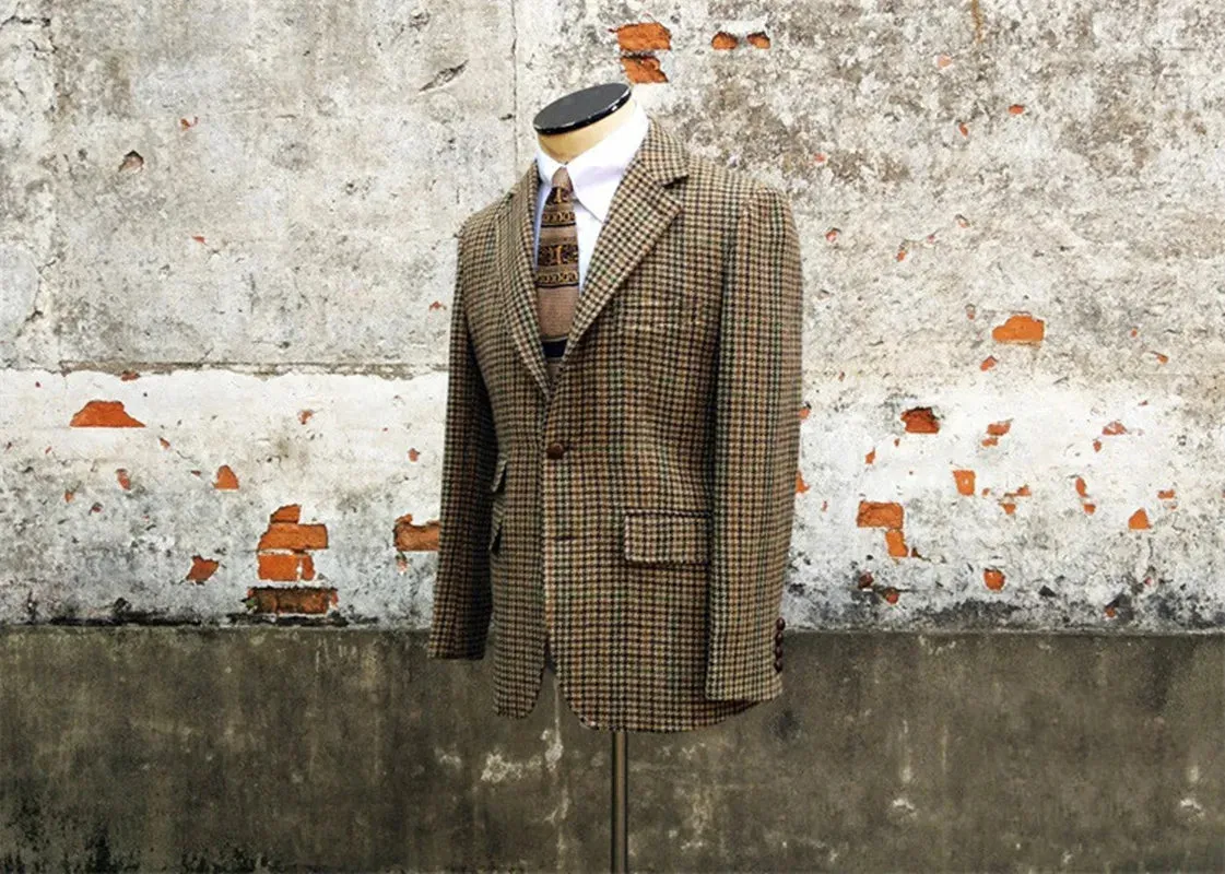 Men's Tweed Suit Hound's-tooth Tailored Jacket Blazer - Pure Wool