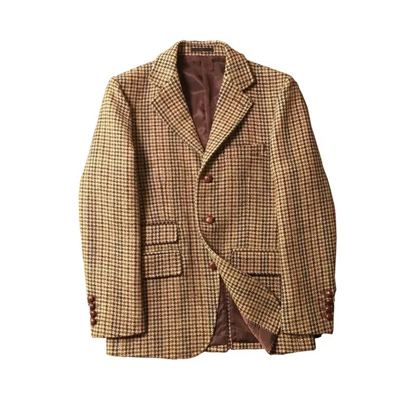 Men's Tweed Suit Hound's-tooth Tailored Jacket Blazer - Pure Wool