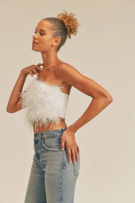 Micha Feather Tube Top (White)