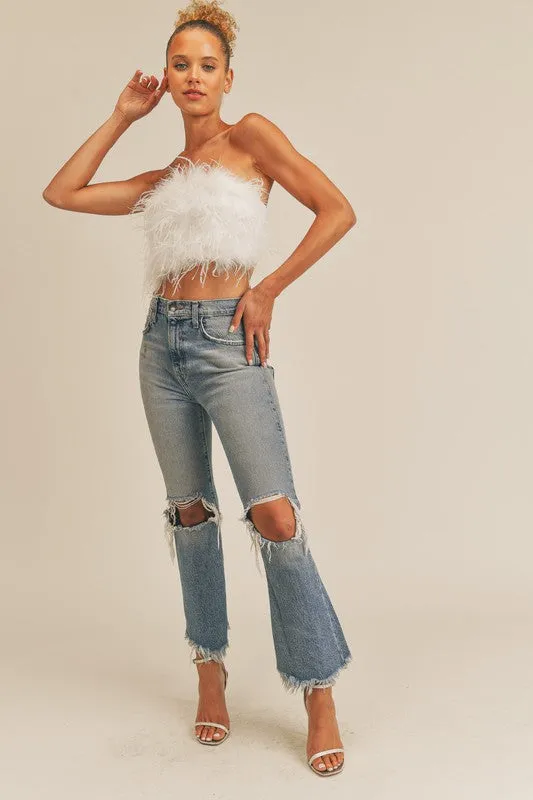 Micha Feather Tube Top (White)