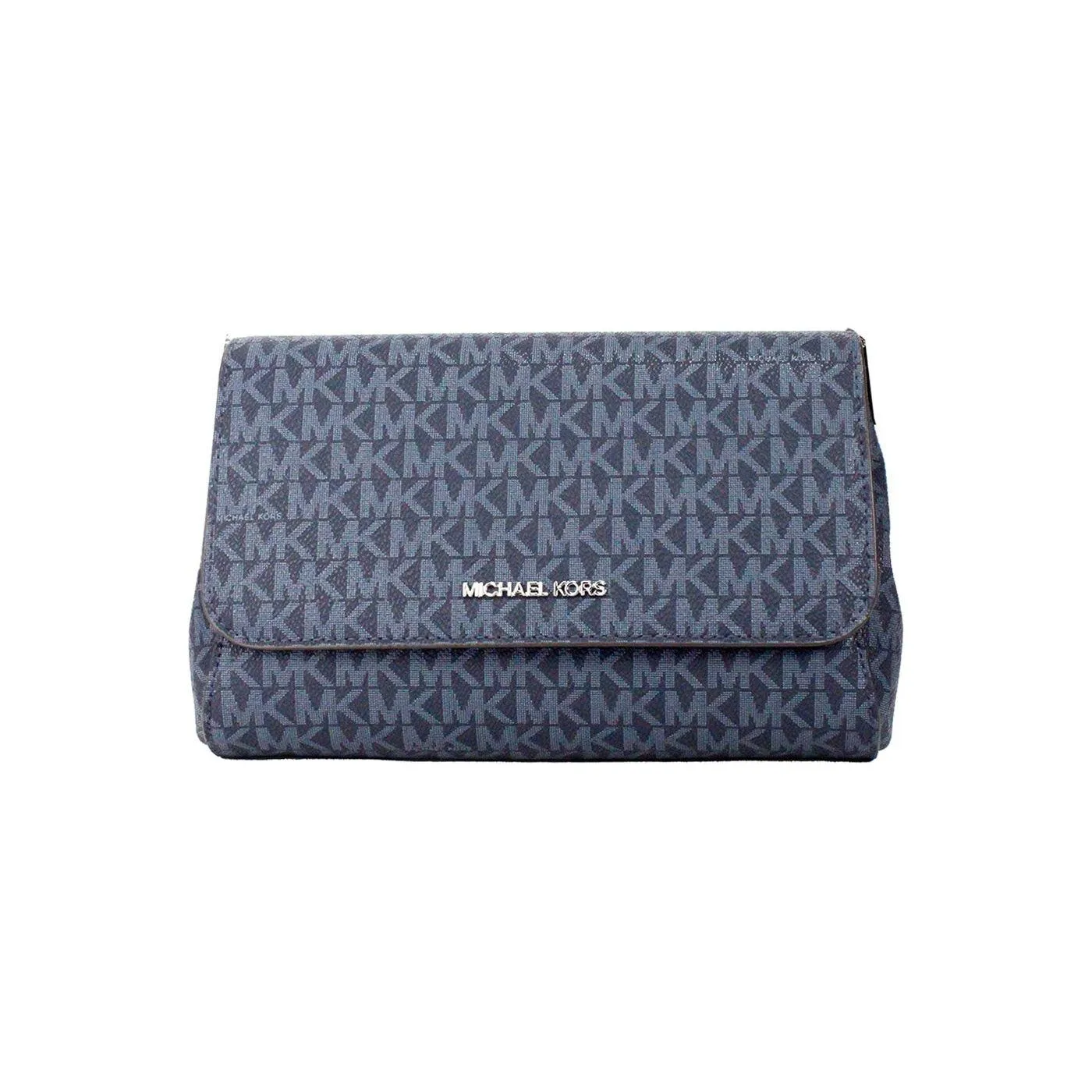 Michael Kors Jet Set Medium Navy Blue PVC Convertible Pouchette Crossbody Bag