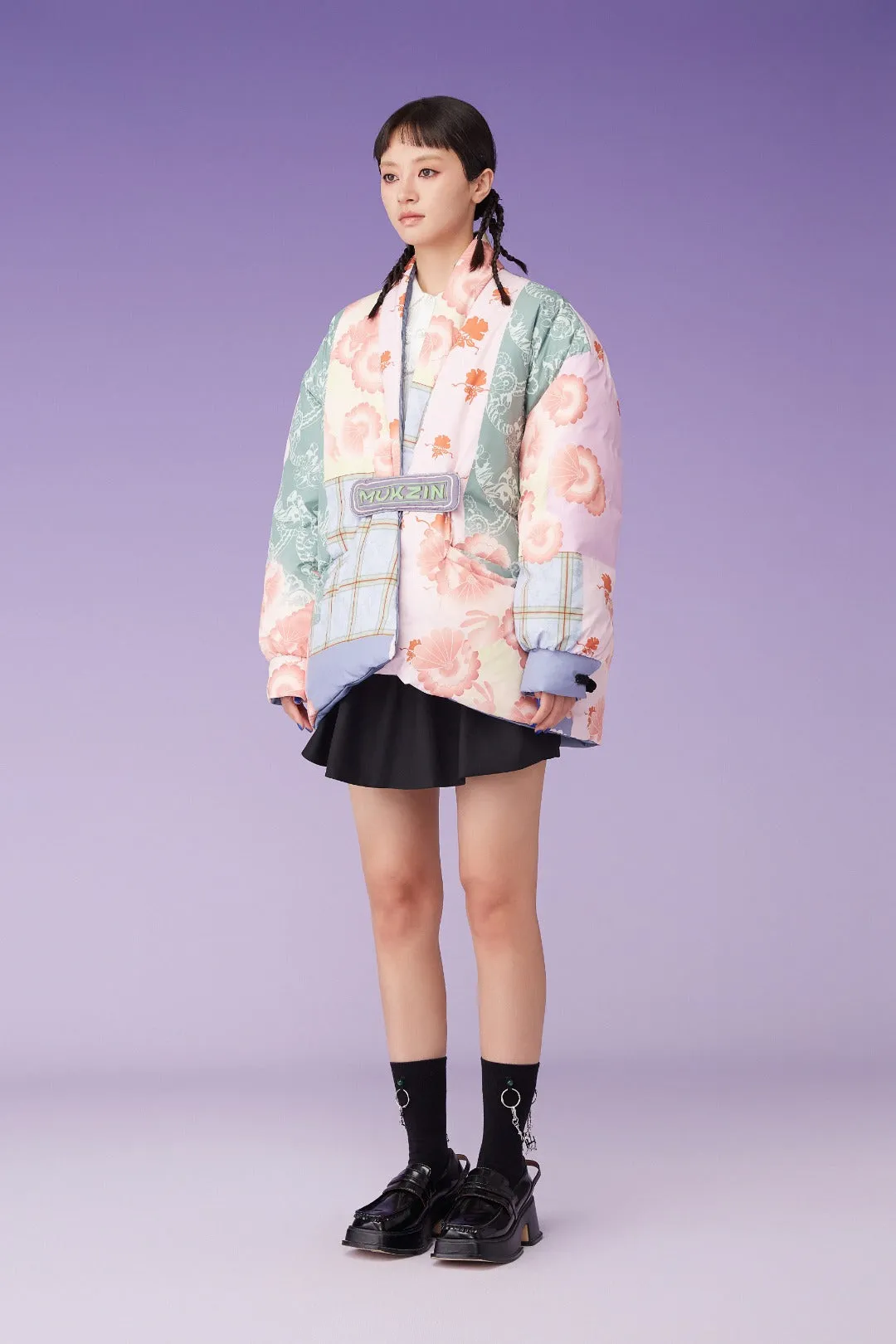 Mukzin | Floral Patchwork Double Side Down Coat