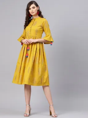 Mustard Paisely Drawstring Dress