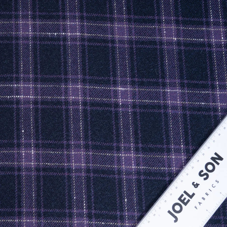 Navy Blue & Lavender Checkered Wool & Cashmere Suiting