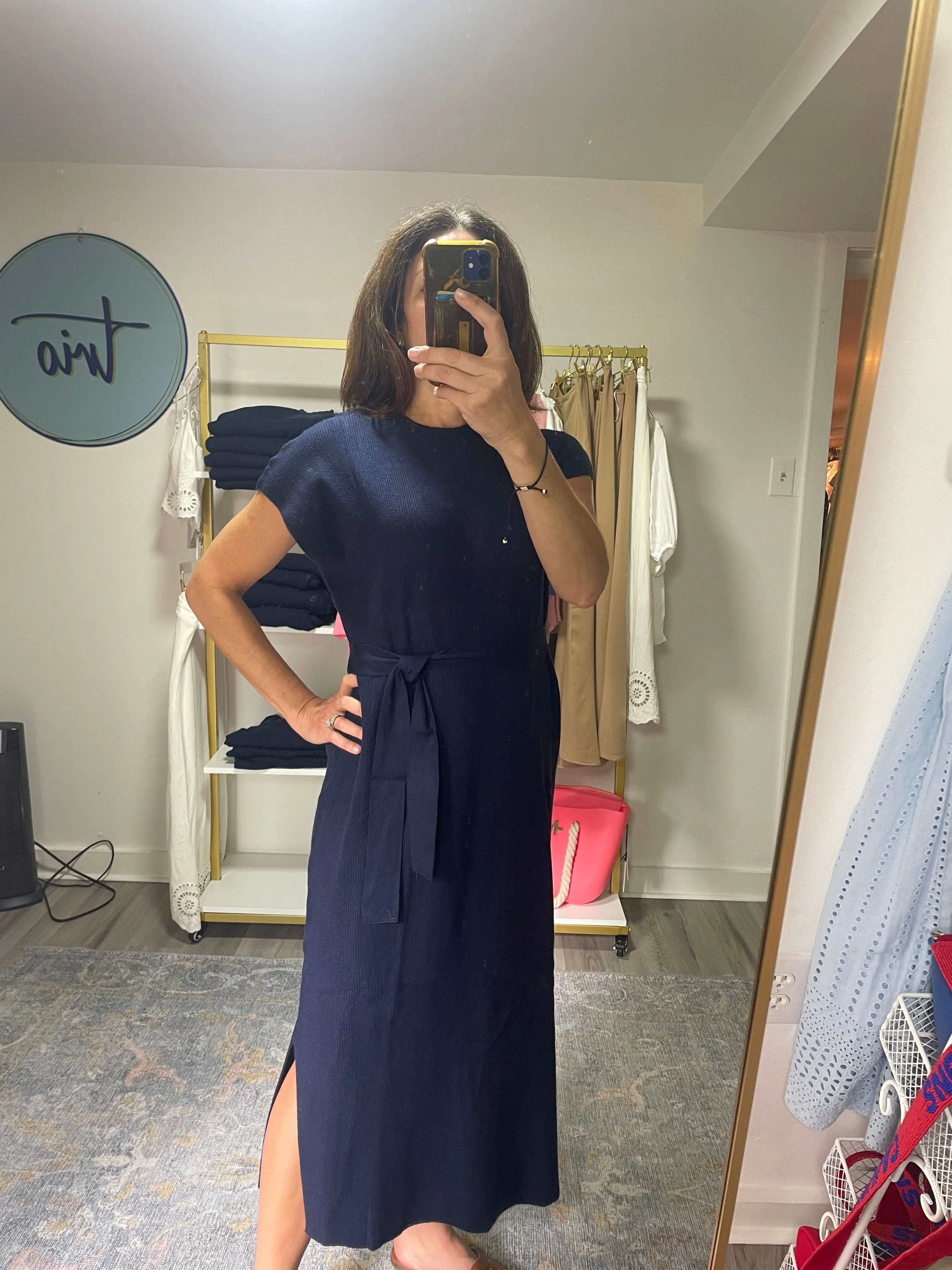 Navy Knit Midi Dress