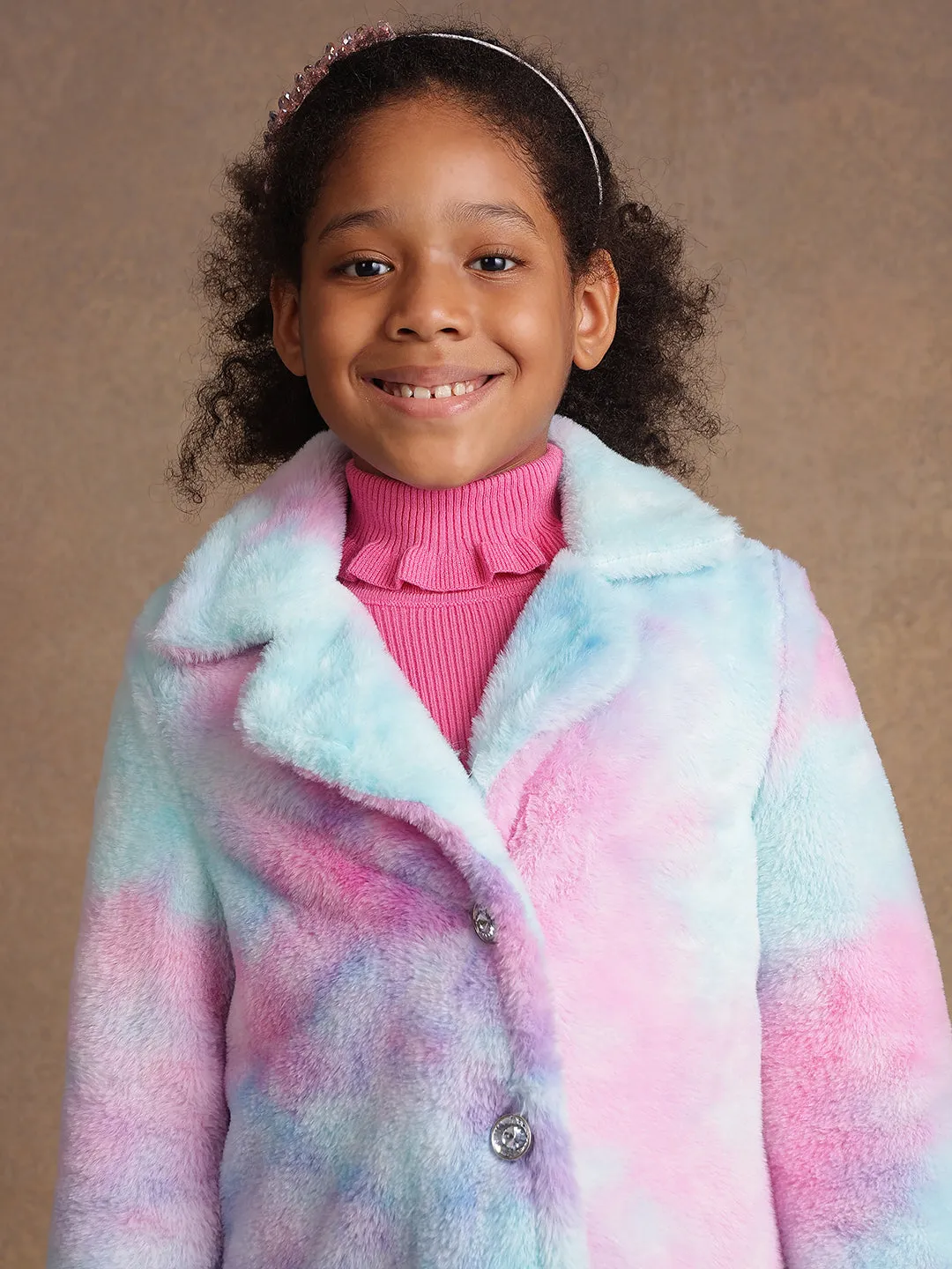 One Friday Kids Girls Mulitcoloured Fur Overcoat