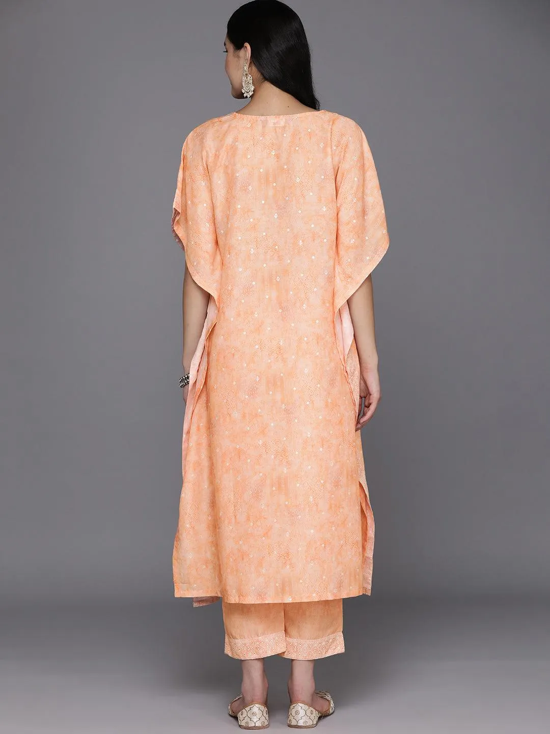 Orange Printed Silk Blend Kaftan Kaftan With Trousers