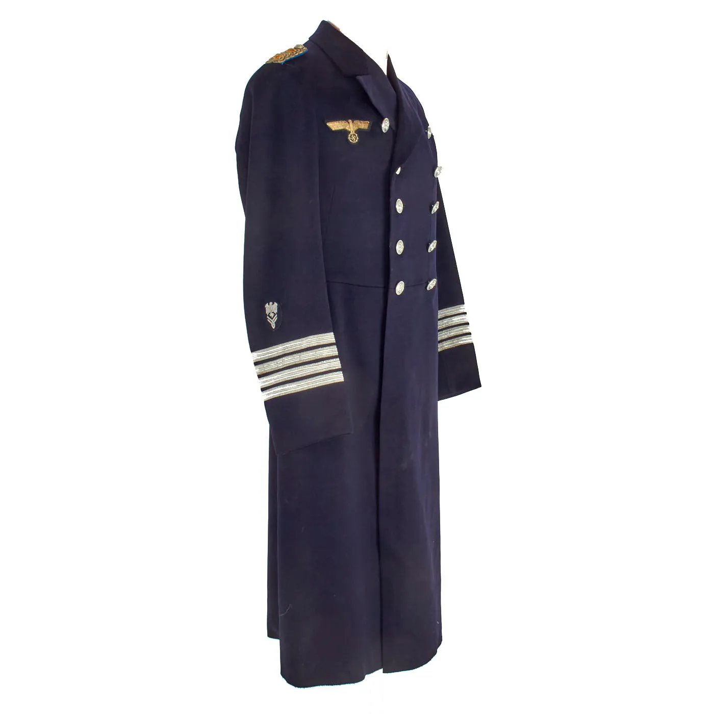 Original German WWII German Kriegsmarine Navy Construction Admin Captain’s Wool Overcoat