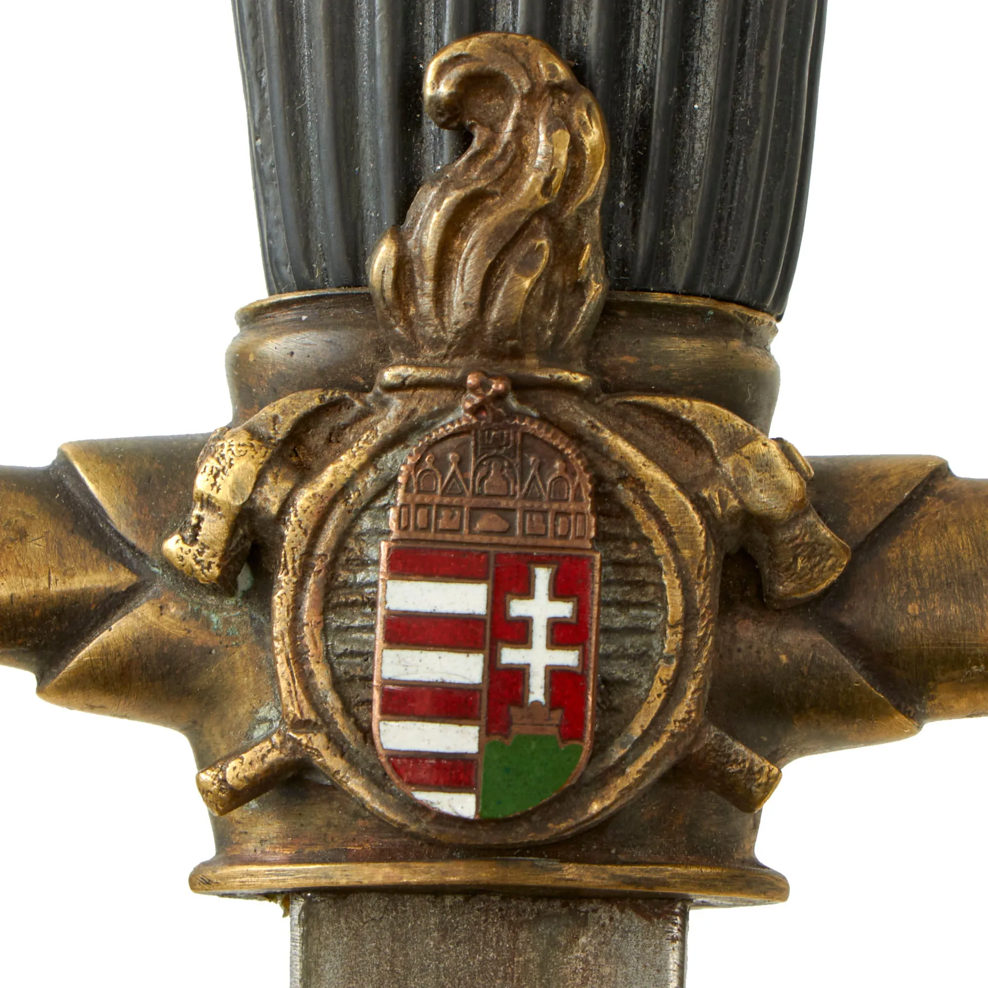 Original Hungarian Early WWII Era Kingdom of Hungary Firefighter Dress Dagger With Ornate Blade and Brass Scabbard by Lajos Mészáros, Budapest