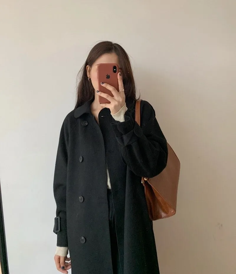 Oversize Fashion Cashmere Wool Long Thick Warm Woolen Trench Overcoat